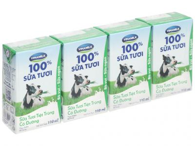 Lốc 4 hộp sữa tươi có đường Vinamilk 110ml