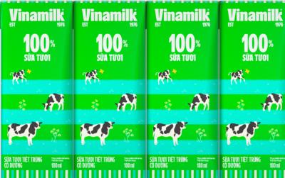 Sữa tươi tiệt trùng Vinamilk 100% có đường - Lốc 4 hộp 180ml