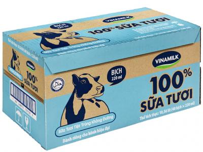 Thùng 48 bịch sữa tươi tiệt trùng không đường Vinamilk 100% Sữa tươi 220ml