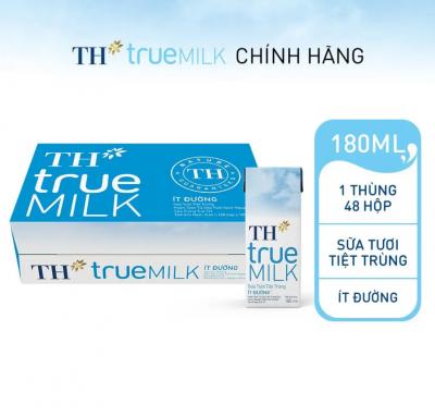 Thùng 48 Hộp Sữa Tươi Tiệt Trùng Ít Đường TH True Milk 180ml Chính Hãng Giá Tốt